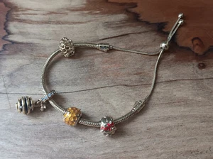 PANDORA Snake Chain Slider Bracelet + 4 Charms - Picture 1 of 11