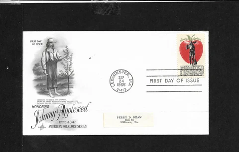 Scott 1317 Johnny Appleseed Sep 24, 1966 Sticker Artcraft Cachet FDC Cover