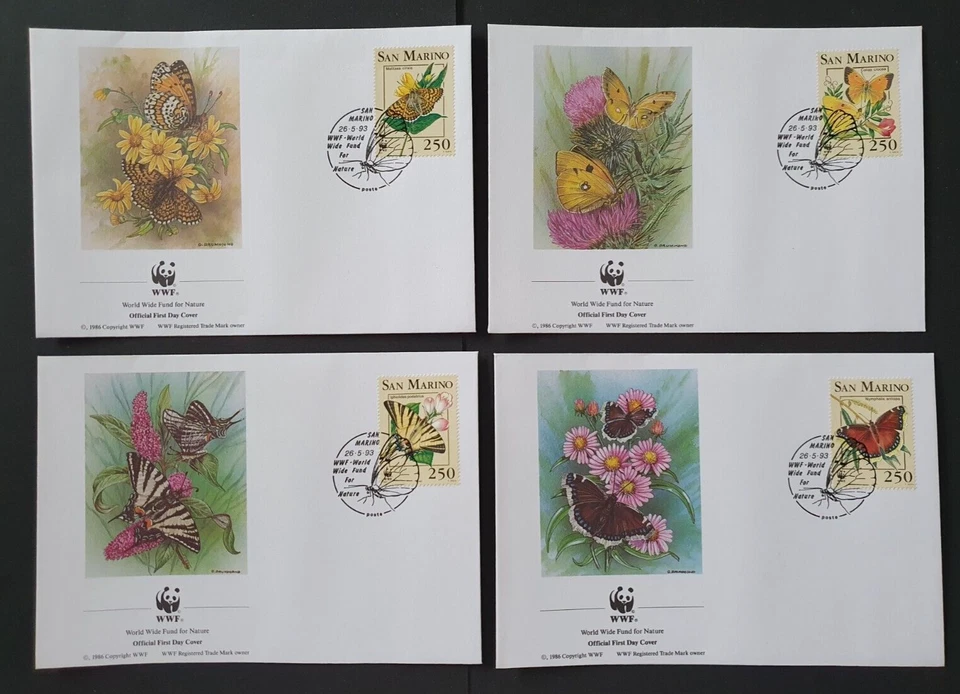 1993 SAN MARINO SET WWF FAUNA BUTTERFLIES PAPILLON FDC - Image 1 of 1
