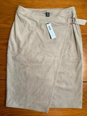 NUEVO CON ETIQUETAS Casa Blanca Mercado Negro Imitación Gamuza Cacao Marrón Cinturón Envolvente Falda Talla 00 $129 Foto 1 de 4