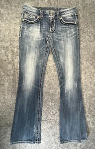 Miss Me Jeans Damen 30 x 31 dicke Nähte Boot Cut verziert blau Denim - Bild 1 von 11