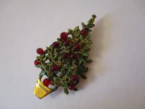 Vintage Original by Robert Christmas Tree Brooch Pin Red Dangle Beads - Picture 1 of 7
