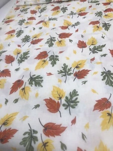 Vintage Leaf Fabric Fall White Orange Yellow 35" x 36" Cotton Quilt F49 - Picture 1 of 4
