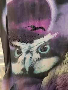 Only Womens Cap Sleeve Side Ruching Goth Eartheral Top Owl Dark Mountain Castle - Picture 1 of 12