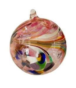 Große 4" mundgeblasene Glaskugel Ornament bunte Wirbel - Bild 1 von 3