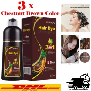 3 x 500ml. Chestnut Color Hair Dye Gray Hair Covering Shampoo Herbal Formula DHL - Picture 1 of 8