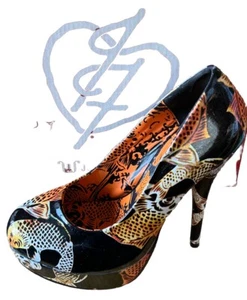 JUST FABULOUS Calaveras 5” TACONES DE AGUJA Pez Negro Naranja Koi Samir 9 Halloween - Imagen 1 de 1