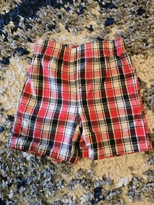 Disney Baby Plaid Shorts Boy 6-9 Months Red Black Casual Elastic Waist Preppy - Picture 1 of 4