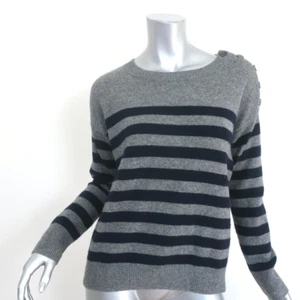 Vince Shoulder-Button Cashmere Sweater Gray/Navy Stripe Size Extra Small - Picture 1 of 9