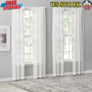 Geometric Sheer Curtain Panels Set 4 Rod Pocket Window Treatment Home Decor New - Picture 1 of 5