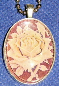 Pink Rose in Glass Pendant w/Chain - Picture 1 of 3