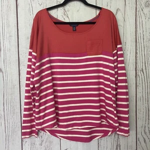 Tommy Hilfiger Women’s XL 1X Striped Casual Long Sleeve Tee Knit Top Pink Orange - Picture 1 of 10