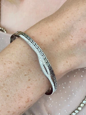 Brazalete de oro blanco de 18k Brazalete de diamantes Swarovski Brazalete griego Egipto EvilEye Foto 1 de 4