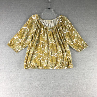 Michael Kors Top Mujer 1X Camisa Paisley Dorado Blanco Cuello Barco Plus Damas Foto 1 de 4