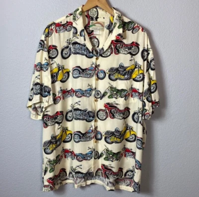 Vintage Paradise Found Men's Aloha Shirt XL Motocycle Short Sleeve Wooden Button - Image 1 of 4