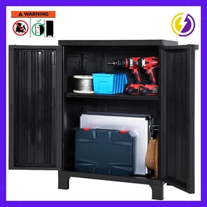 Outdoor Storage Cabinet Box 92cm Lockable Cupboard Sheds Garage Adjustable Black - Picture 1 of 1
