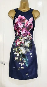 TED BAKER size 8 10 / 2 navy floral metallic occasion shift dress wedding VGC - Picture 1 of 6
