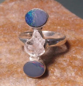 Sterling silver Herkimer & Opal Doublet ring UK Q/US 8. Gift bag. - Picture 1 of 6