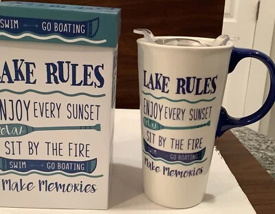 瓷器饮用杯冷热饮料带盖和手柄湖生活 — 第 1/4 张图片