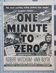 Anuncio impreso de colección película promoción de un minuto a cero Robert Mitchum guerra de Corea 1952 - Imagen 1 de 3