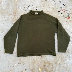 Vintage 1990s J Crew Cotton Roll Neck Sweater Oarsman Men’s Size L Green - Picture 1 of 3