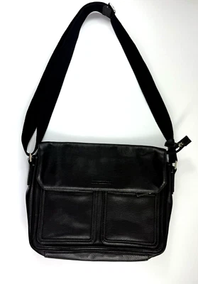 Johnston & Murphy Cuero Negro Suave Cremallera Superior Maletín Laptop Bolso Mensajero Foto 1 de 4