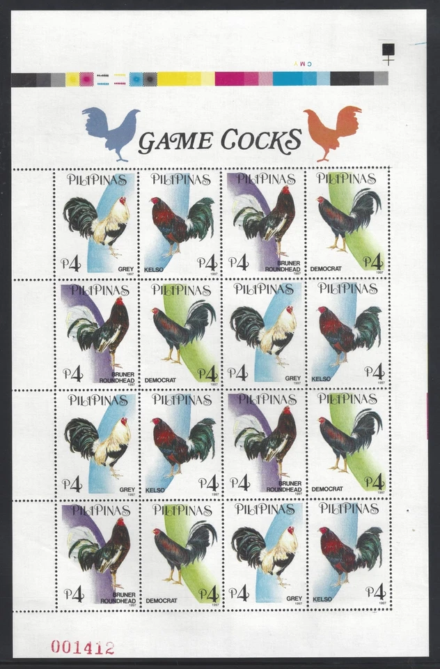 [OOS] Filipinas #Mi2853-Mi2856 MNH M/S 1997 Game Cocks [Selvage][2510] Foto 1 de 1