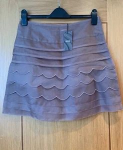 REISS Erin Scallop Hem Skirt 100% Silk Chiffon UK 10 Ruffle Layered Elegant Mink - Picture 1 of 13
