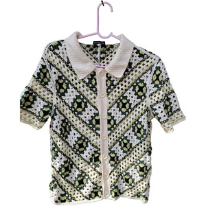 Camisa retro Morsecode para hombre mediana de ganchillo con botones manga corta con cuello - Imagen 1 de 10