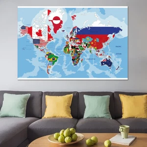 World Map Nation Flags Large Poster Prints Wall Backdrop Home Decoration Props - Foto 1 di 9