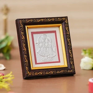 Radha Krishna Photo Frame Wall Hanging Decor 999 Silver Plated Framed 4" Gifting - Picture 1 of 6