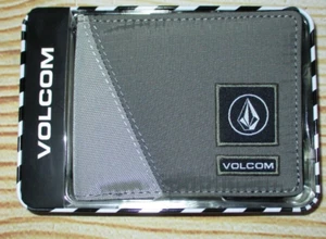 MENS VOLCOM OLIVE GRAY BIFOLD WALLET WITH TIN GIFT BOX - Picture 1 of 3