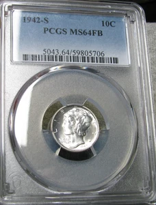 1942-S Mercury Dime Silver ---- PCGS MS-64 FB Graded Stunning Coin ---- #352C - Picture 1 of 4