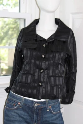 NUEVO CON ETIQUETAS Chaqueta Corta Rampage Negra Blazer a Rayas Satinadas con Bolsillos Completamente Forrados Talla M Foto 1 de 4