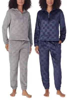 Jane & Bleecker Women’s Plush Fleece Lounge Pyjama Set – 2 Piece – Navy or Grey