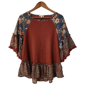 Umgee Multicolor Boho Cottage Core Mixed Media Floral Rüschen Fransen Top Gr. Small - Bild 1 von 15