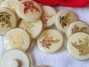 Lot 6 Buttons Vintage Creme Shank Inclusions Golden Buddha Foot 2,3 CM Ref 5963 - Picture 1 of 3