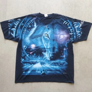 VINTAGE LIQUID BLUE ALL OVER PRINT CYBER WOLF GALAXY DREAMCATCHER T SHIRT 2XL 21 - Picture 1 of 6