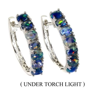 Orecchini in argento sterling 925 ovali opale nero pietre preziose naturali... - Foto 1 di 9