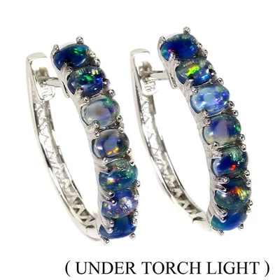 Orecchini in argento sterling 925 ovali opale nero pietre preziose naturali... - Immagine 1 di 4