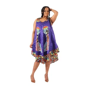 Woman Purple Umbrella Rayon Dress Carrying Fruit. Made N India. - Picture 1 of 1