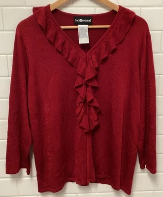 Suéter feminino com babados gola V vermelho Sag Harbor tamanho XL 3/4 manga - Imagem 1 de 4