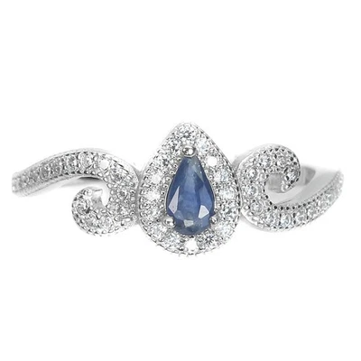 925 Sterling Silber Ring Birne Blau Saphir Edelstein Schmuck Größe 7,5 - Bild 1 von 4