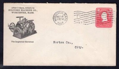 USA Worcester Mass 1907 Machines ILLUSTRATED Advertising Cover, Stamped Envelope - Image 1 of 2