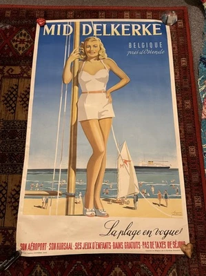 c1950 Vintage Poster : Middelkerke, Belgique ( 100 x 62 cm) A Pin Up Sailing - Image 1 of 4