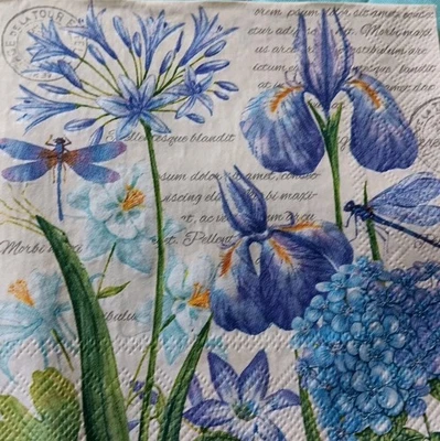 2 servilletas de cóctel florales individuales con lirios, hortensias y libélulas Foto 1 de 2