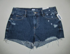 NEW Womens Old Navy Boyfriend Jean Shorts. Size 4 (8/10) Blue. Raw Hem. Stars! - Picture 1 of 2