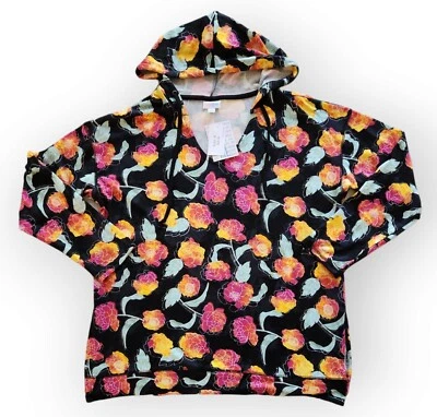 Lularoe Bright Floral XL Eliza V Neck Lightweight Hoodie Top Side Slits NEW - Image 1 of 3