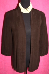 CHICO TRAVELERS Brown Fluid Open Jacket 3/4 Sleeve Sz 0 XS S Acetate Slinky Knit - Picture 1 of 4