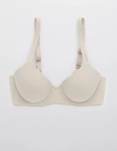 Aerie SMOOTHEZ 36G Full Coverage Lightly Lined Bra Soft Satin Light Gray Stretch - Picture 1 of 9